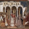 Giotto, cacciata dei mercanti dal tempio, architettura ispirata al duomo di Siena